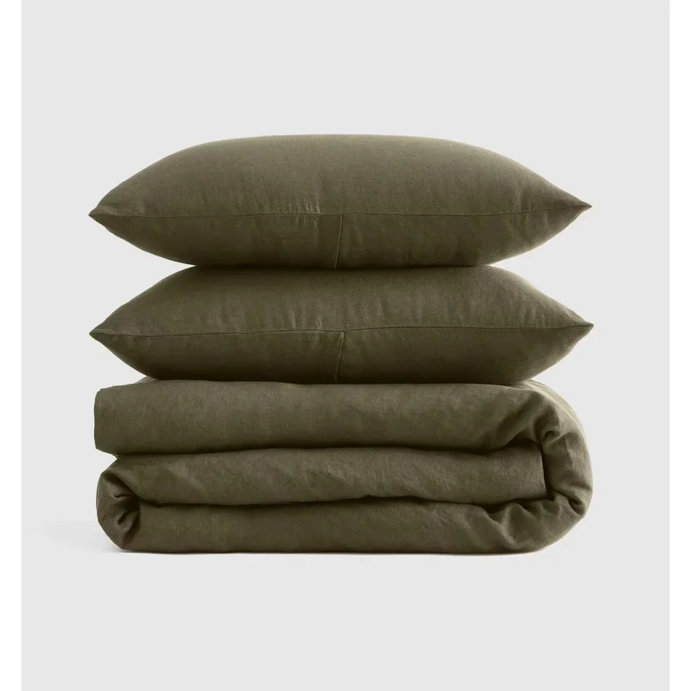 Quince European Linen Duvet Cover Set with Shams Full/Queen Dusty Olive Green